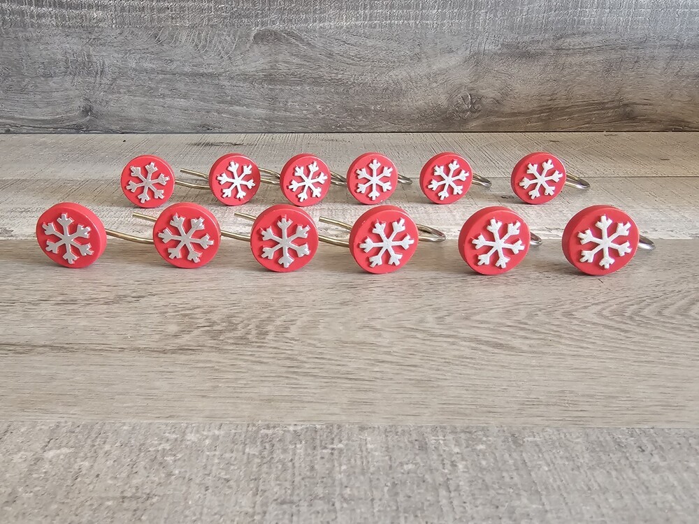 Two Fish Home Fashions Set of 12 Decorative Christmas Tree Resin Red Snowflake